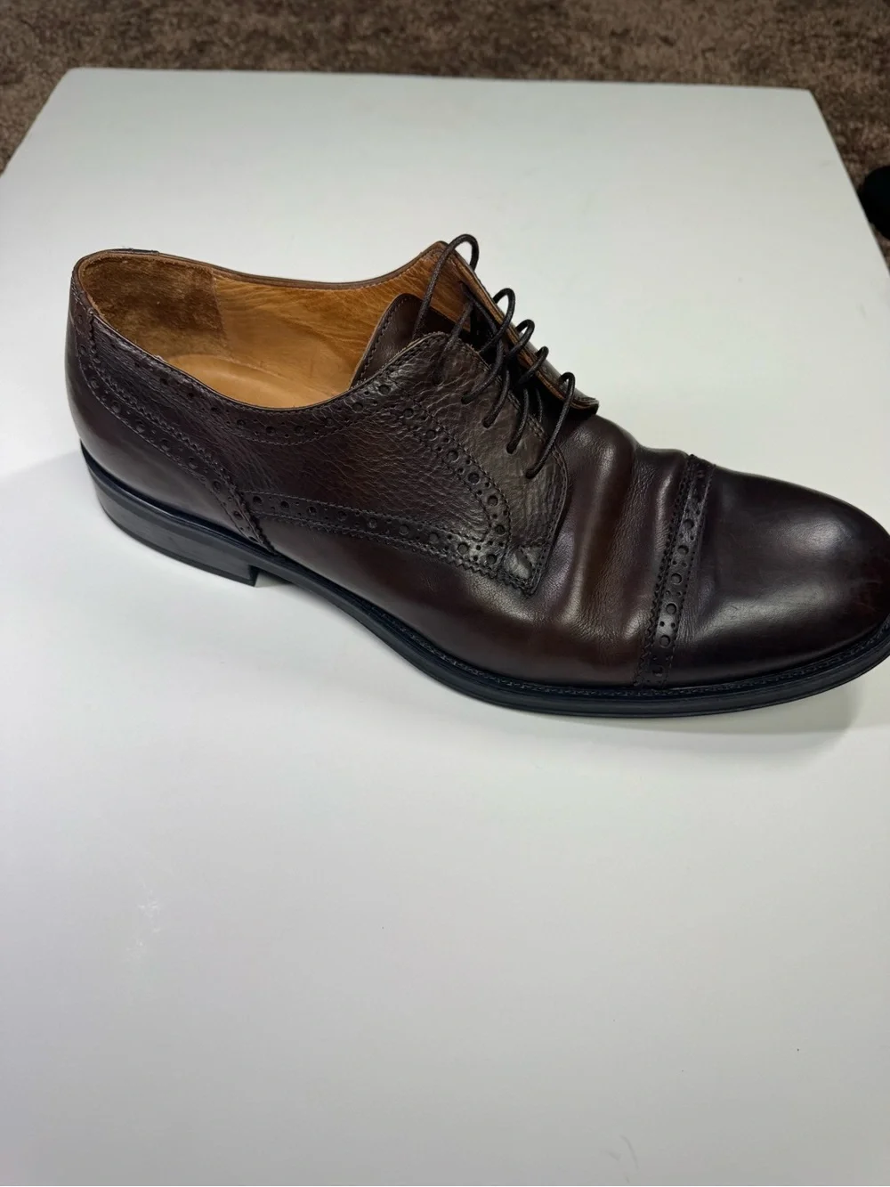 Façonnable Men's Dark Brown Leather Cap Toe Brogue Derby Dress Shoes Size 44